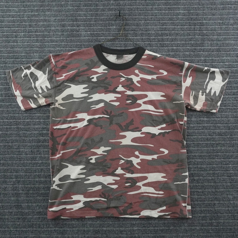 Vintage 80s T-Shirt XL Red Camo Short Sleeve Crew Neck Tee